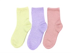 Noa Noa Miniature socks rose/yellow/purple glitter (3-Pack)